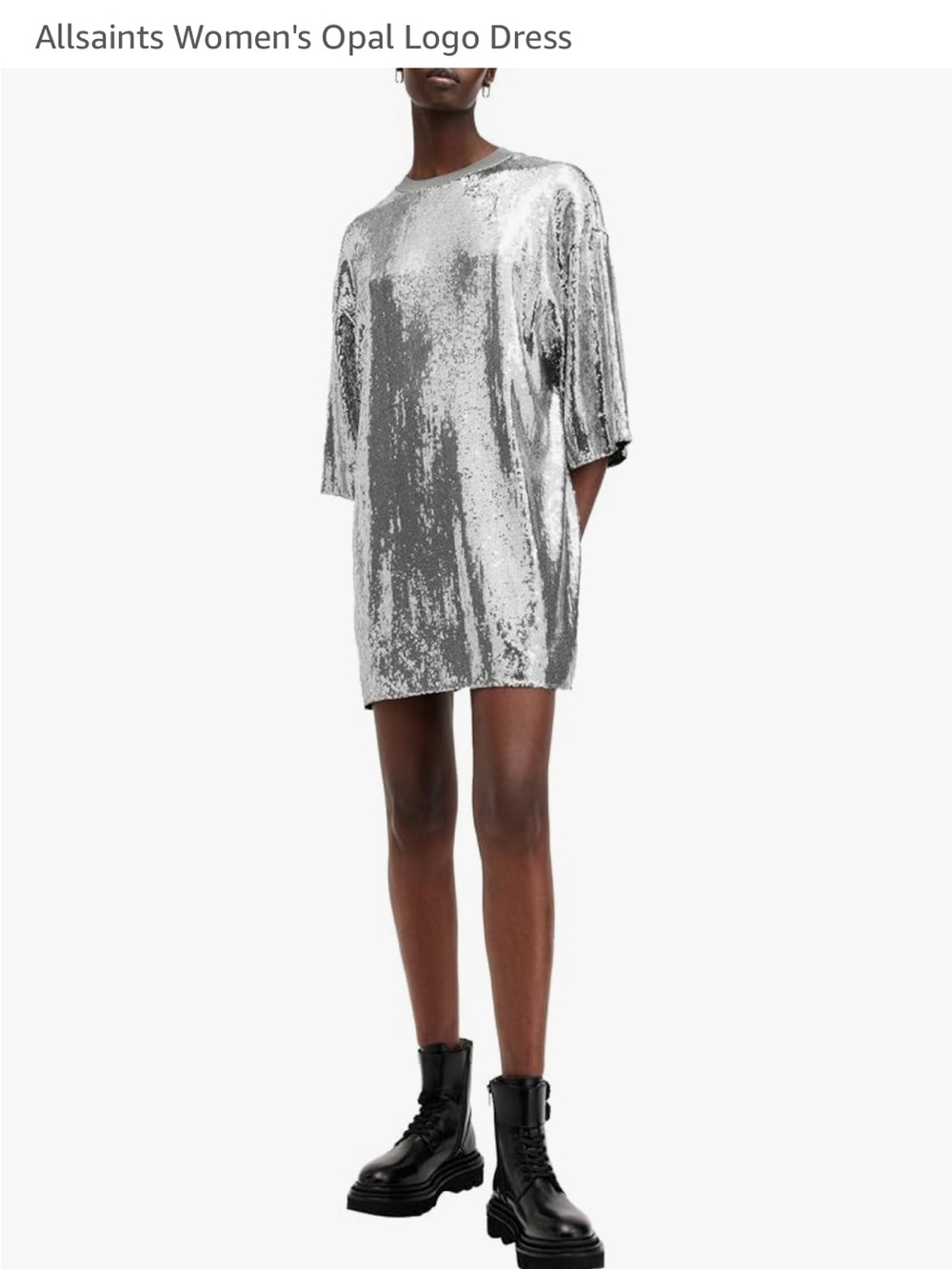 Like new All Saints Allsaints Opal Silver Sequin Logo Dress M $199! - Picture 2 of 8